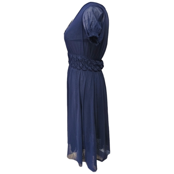 Jean Paul Gaultier Dress Vintage 90s Navy Blue V-Neck Layered Mesh Y2K Medium - Picture 4 of 14